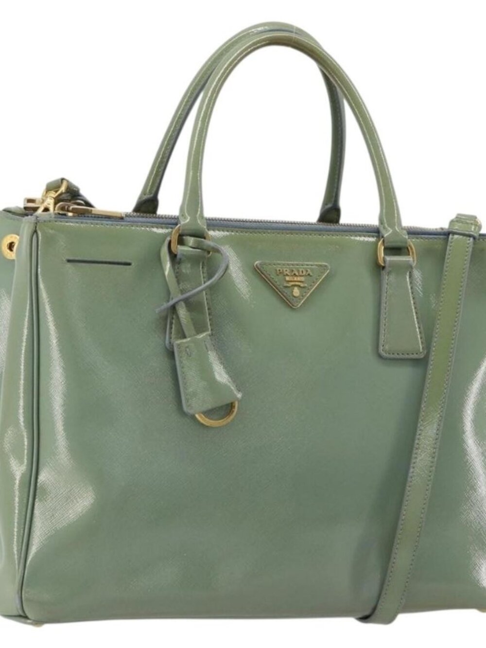 PRADA Galleria Hand Bag Safiano leather 2way Green Gold Auth bs35189